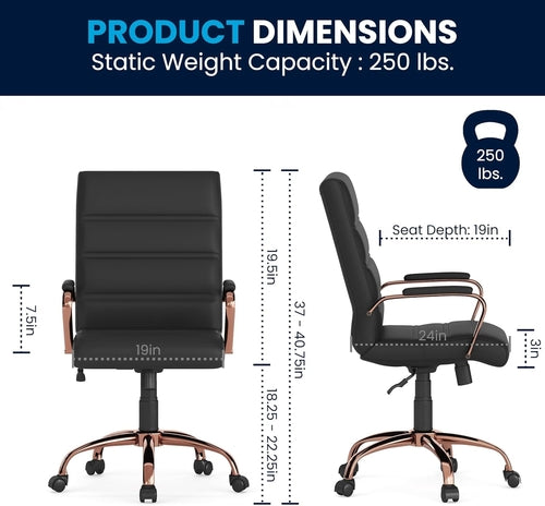 Whitney Mid Back LeatherSoft Desk Chair With Adjustable Height Black