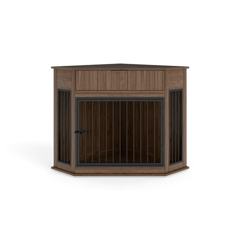 44.6" Corner Dog Crate Furniture with Fluted Drawer – MDF Wooden Dog
