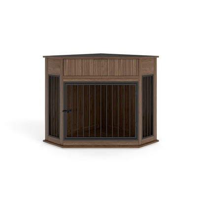 44.6" Corner Dog Crate Furniture with Fluted Drawer – MDF Wooden Dog