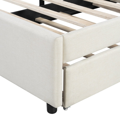 Queen Size Upholstered Platform Bed with Brick Pattern Headboard and