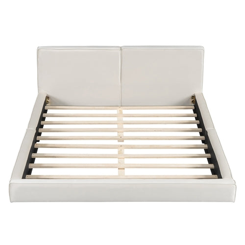 Queen Size Upholstered Platform Bed with Velvet Fabric, Grounded Bed