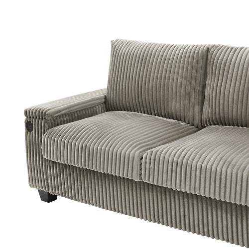 Modern 4-Seater Corduroy Sofa Couch with USB Ports, Hidden Storage and