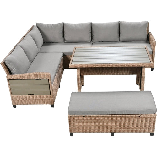 5-Piece Outdoor Patio Rattan Sofa Set, Sectional PE Wicker L-Shaped