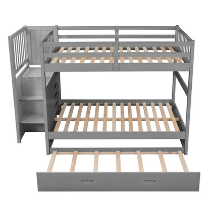 Full over Full Bunk Bed with Twin Size Trundle, Gray
