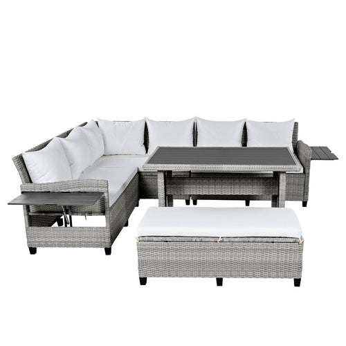 5-Piece Outdoor Patio Rattan Sofa Set, Sectional PE Wicker L-Shaped