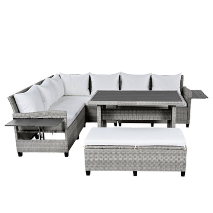 5-Piece Outdoor Patio Rattan Sofa Set, Sectional PE Wicker L-Shaped