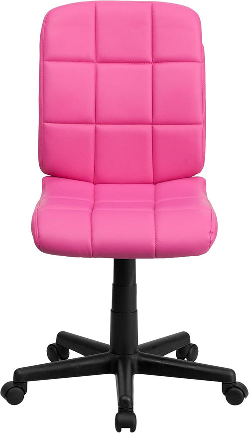 Clayton Pink Quilted Vinyl Mid-Back Swivel Office Chair
