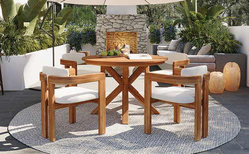 5-Piece Outdoor Acacia Wood Round Dining Set, Solid Wood Patio Table