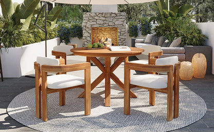 5-Piece Outdoor Acacia Wood Round Dining Set, Solid Wood Patio Table