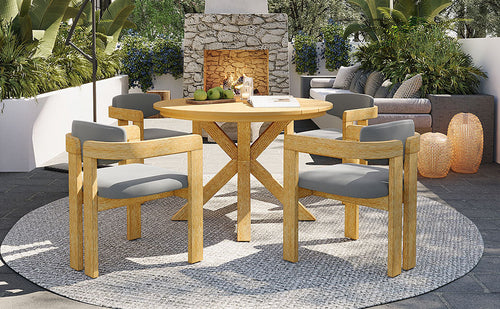 5-Piece Outdoor Acacia Wood Round Dining Set, Solid Wood Patio Table