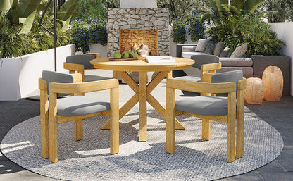 5-Piece Outdoor Acacia Wood Round Dining Set, Solid Wood Patio Table