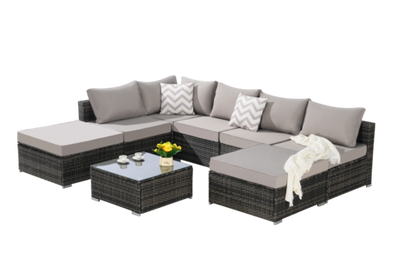 8 Piece Outdoor Patio Sectional Sofa Set – Wicker Conversation Set