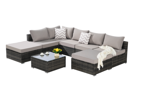 8 Piece Outdoor Patio Sectional Sofa Set – Wicker Conversation Set