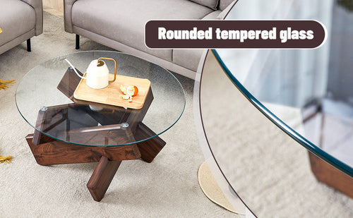 Modern Round Glass Coffee Table – 33.4" Tempered Glass Top with MDF