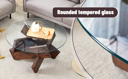 Modern Round Glass Coffee Table – 33.4" Tempered Glass Top with MDF