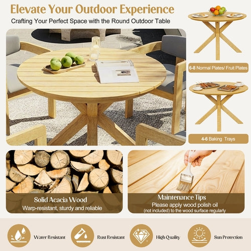5-Piece Outdoor Acacia Wood Round Dining Set, Solid Wood Patio Table