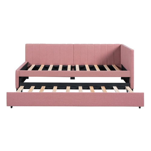 Upholstered Daybed with Trundle Sofa Bed Frame No Box Spring Needed,