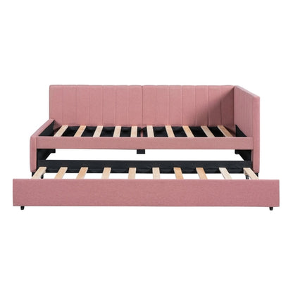 Upholstered Daybed with Trundle Sofa Bed Frame No Box Spring Needed,