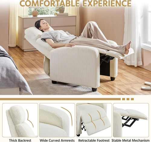 Beige Corduroy Recliner Chair Adjustable For Living Room Home Theater