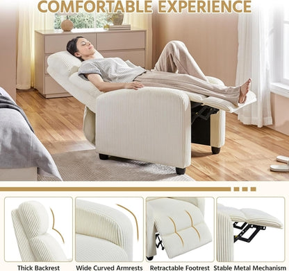 Beige Corduroy Recliner Chair Adjustable For Living Room Home Theater