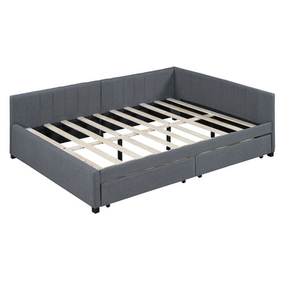 Full Size Upholstered Daybed with 2 Storage Drawers Sofa Bed Frame No
