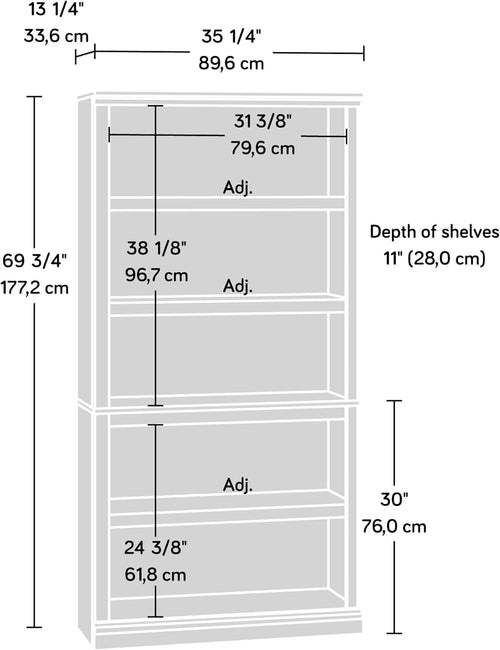 Estate Black 5 Shelf Bookcase 35.28 x 13.23 x 69.76 Inches