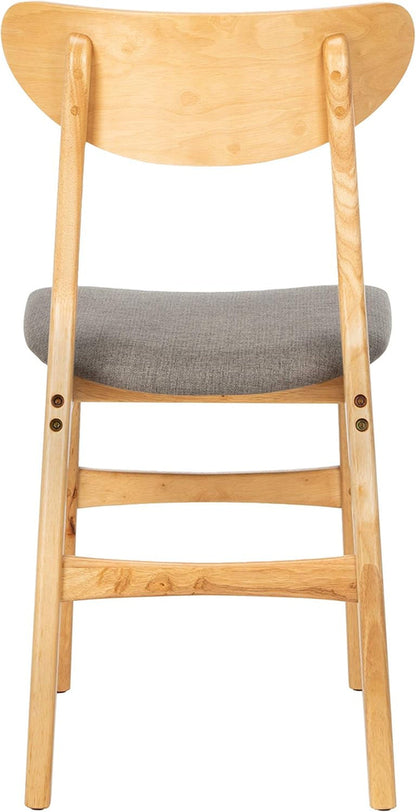 Dining Chair Set Of 2 With Grey Cushions And Natural Wood