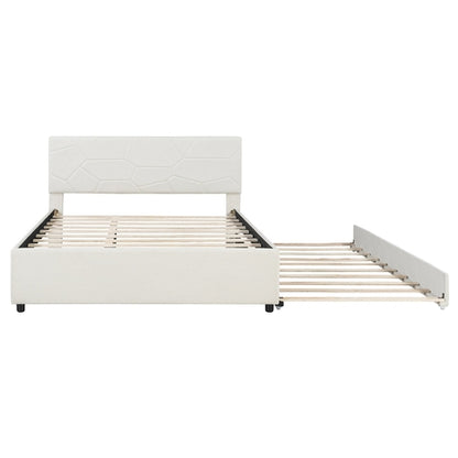 Queen Size Upholstered Platform Bed with Brick Pattern Headboard and