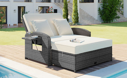 Outdoor Chaise Lounge Rattan White with Adjustable Design for Patio,