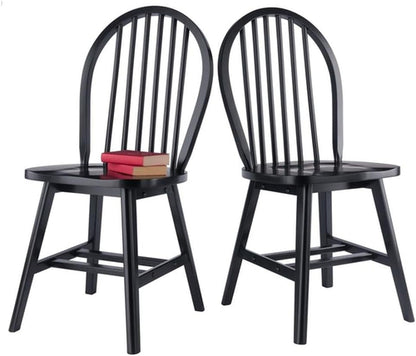 Windsor Dining Chair Set Solid Wood Black Finish 2 Pack