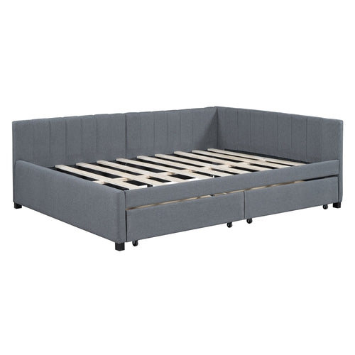 Full Size Upholstered Daybed with 2 Storage Drawers Sofa Bed Frame No