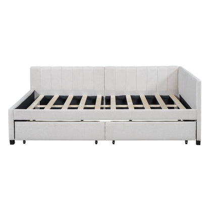 Full Size Upholstered Daybed with 2 Storage Drawers Sofa Bed Frame No