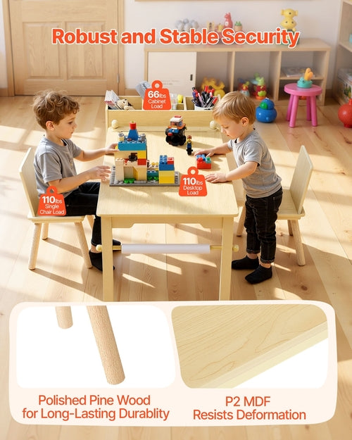 Kids Art Table And Chair Set, Toddler Craft Table With 3 Tiers Storage