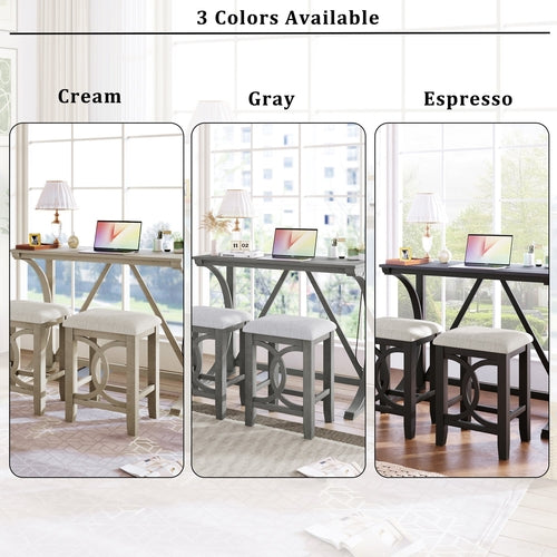 TOPMAx Farmhouse 3- Piece Counter Height Dining Table Set With USB