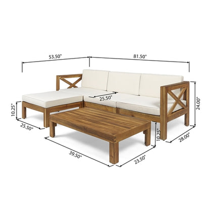 ALCOVE L-Shape Sofa Set Beige Acacia Wood with Water-Resistant