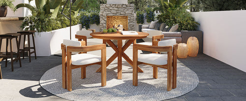 5-Piece Outdoor Acacia Wood Round Dining Set, Solid Wood Patio Table