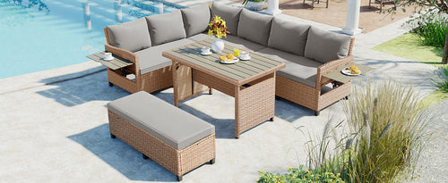 5-Piece Outdoor Patio Rattan Sofa Set, Sectional PE Wicker L-Shaped