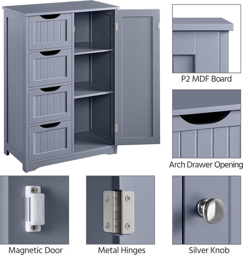 Gray Freestanding Bathroom Floor Cabinet With 4 Drawers
