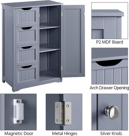 Gray Freestanding Bathroom Floor Cabinet With 4 Drawers