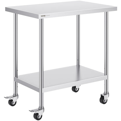 Stainless Steel Work Table 24 X 36 X 38 Inch, With 4 Wheels, 3