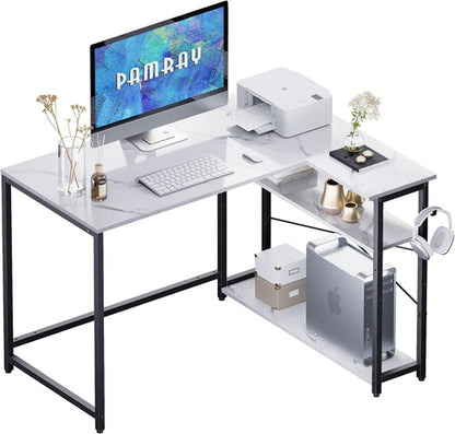 43 Inch L Shaped Computer Desk White Marble Home Office