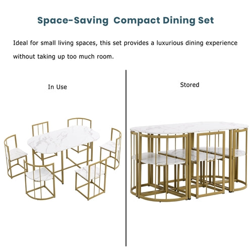 Modern 7-Piece Dining Table Set with Faux Marble Compact 55Inch