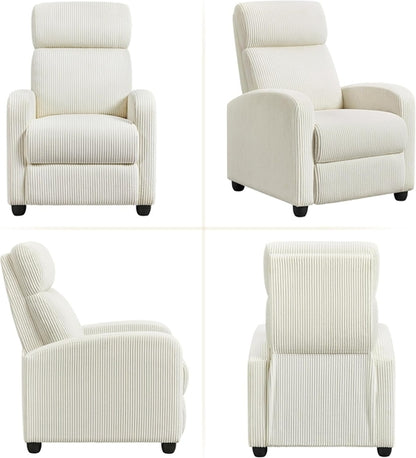 Beige Corduroy Recliner Chair Adjustable For Living Room Home Theater