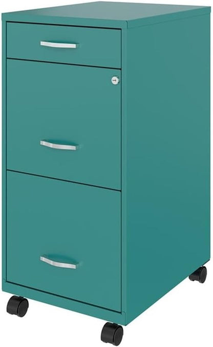 3 Drawer 29.52 Inch Turquoise Metal Filing Cabinet Lockable