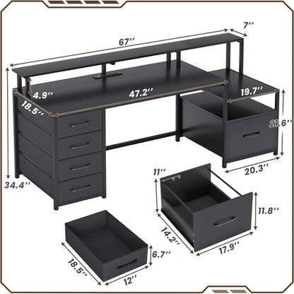 66 Inch Computer Desk 5 Drawers For Home Office Workspace