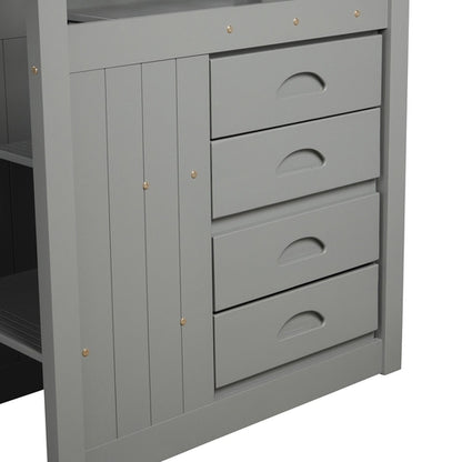 Full over Full Bunk Bed with Twin Size Trundle, Gray