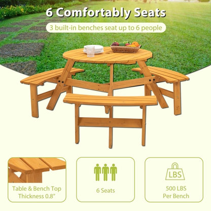 Circular Outdoor Wooden Picnic Table For Patio, Backyard, Garden, DIY