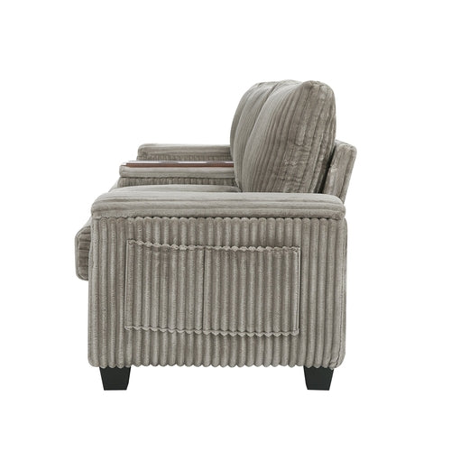 Modern 4-Seater Corduroy Sofa Couch with USB Ports, Hidden Storage and