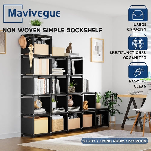 18 Cube Black Durable Bookcase With Storage Organizer