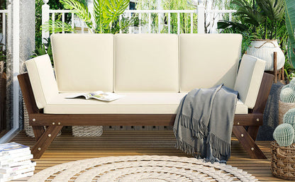 Outdoor Adjustable Patio Wooden Daybed Sofa Chaise Lounge with